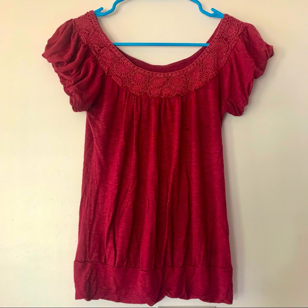 Pretty Burgundy Lace SS Shirt